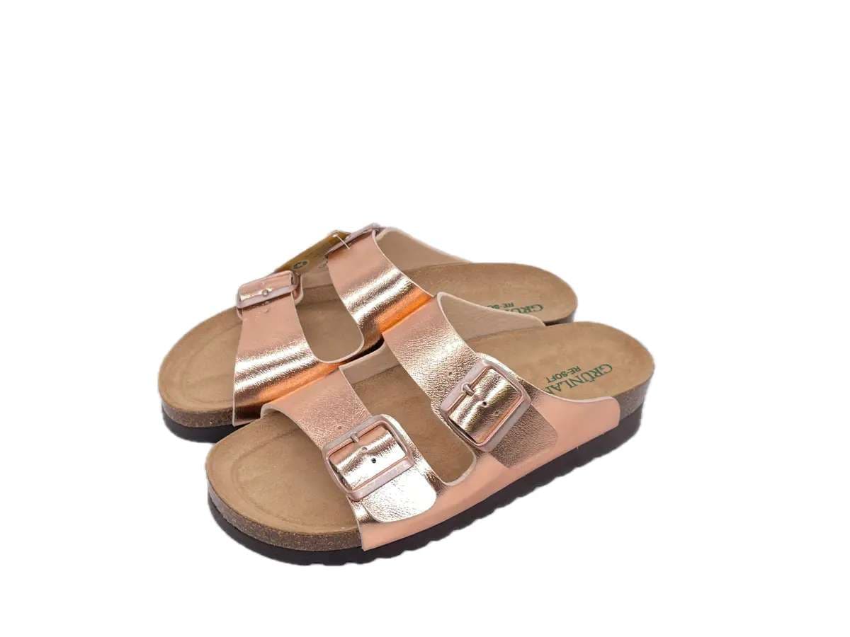 GRUNLAND HOLA Ciabatte due fibbie donna laminate rame in Pantofole Calzature Durello - Agna, commercioVirtuoso.it