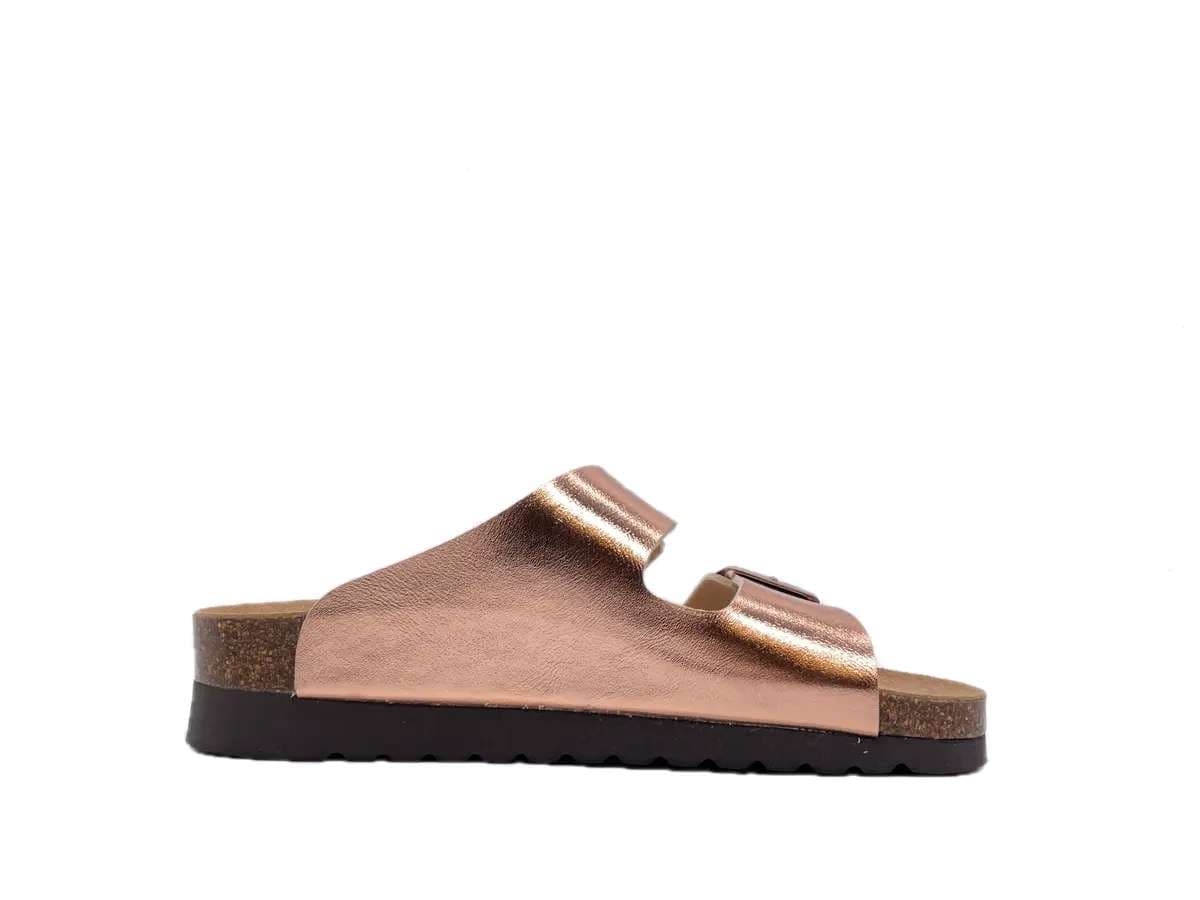 GRUNLAND HOLA Ciabatte due fibbie donna laminate rame in Pantofole Calzature Durello - Agna, commercioVirtuoso.it