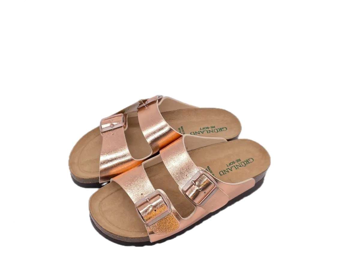 GRUNLAND HOLA Ciabatte due fibbie donna laminate rame in Pantofole Calzature Durello - Agna, commercioVirtuoso.it
