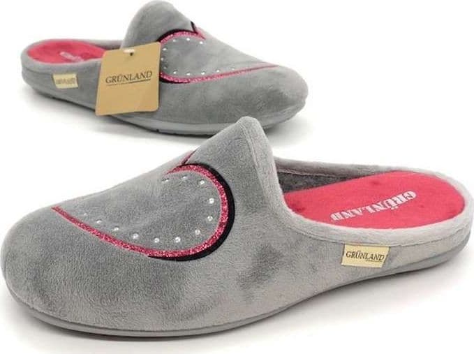 GRUNLAND Ciabatte donna grigie con cuore fucsia - 4