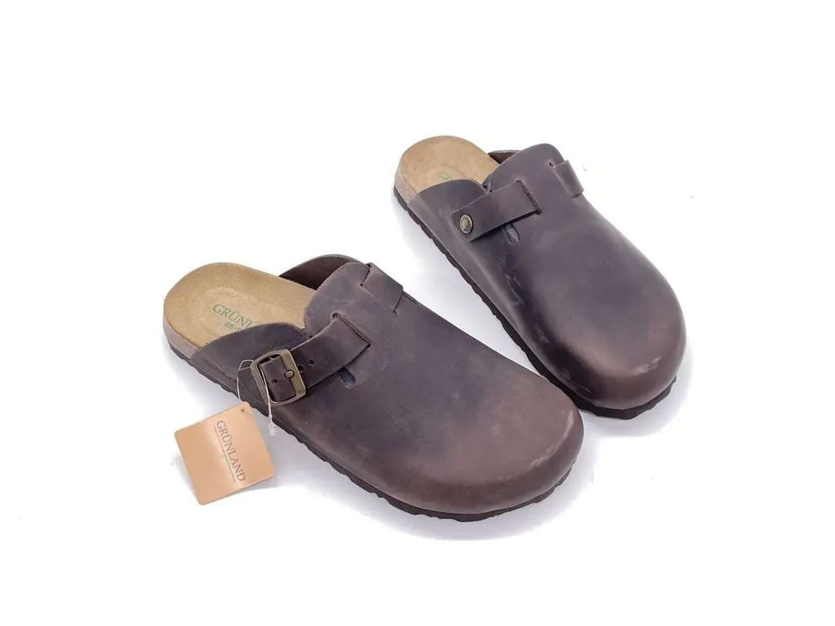 GRUNLAND BOBO Ciabatta chiusa uomo Boston pelle ingrassata mogano in Pantofole Calzature Durello - Agna, commercioVirtuoso.it