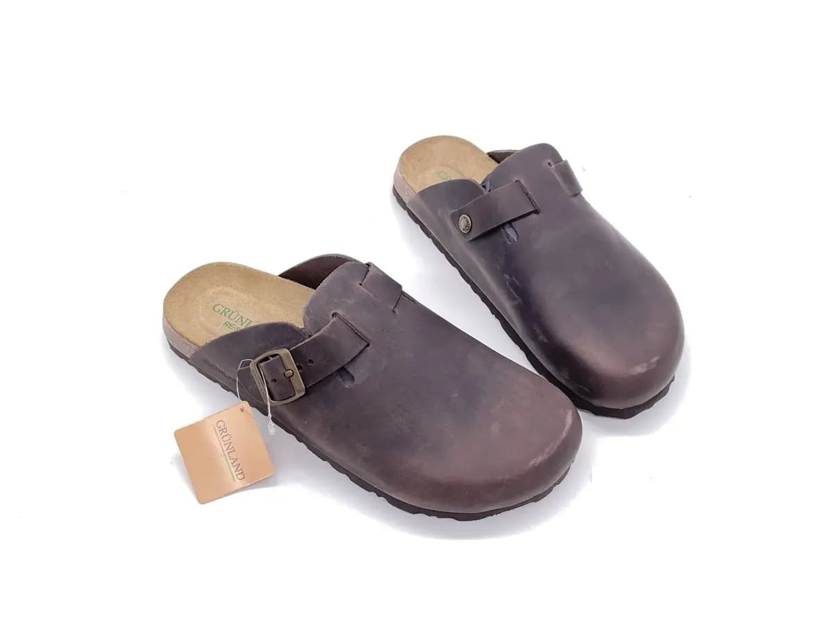 GRUNLAND BOBO Ciabatta chiusa uomo Boston pelle ingrassata mogano in Pantofole Calzature Durello - Agna, commercioVirtuoso.it