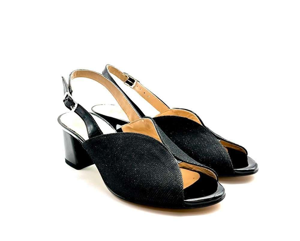 ELLEN Sandalo donna in lurex nero tacco 50