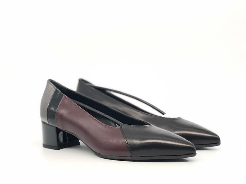ELLEN Scarpa da donna in nappa nera e bordeaux con inserti argentati - 6