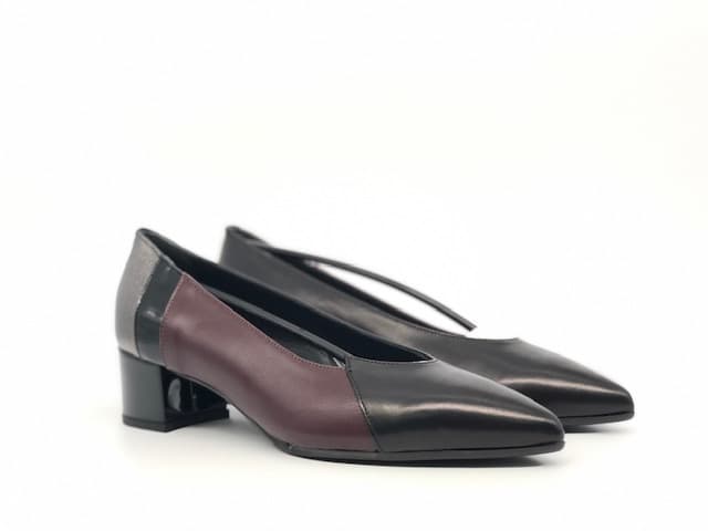ELLEN Scarpa da donna in nappa nera e bordeaux con inserti argentati - 6
