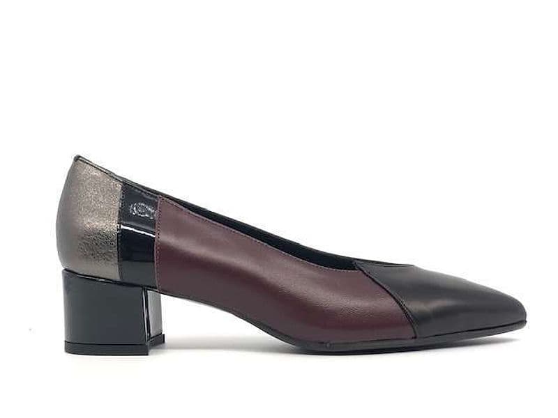 ELLEN Scarpa da donna in nappa nera e bordeaux con inserti argentati in Scarpe col tacco Calzature Durello - Agna, commercioVirtuoso.it