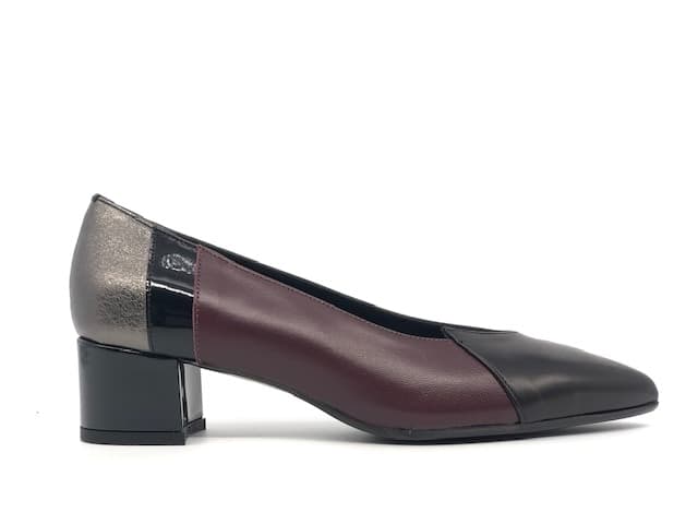 ELLEN Scarpa da donna in nappa nera e bordeaux con inserti argentati in Scarpe col tacco Calzature Durello - Agna, commercioVirtuoso.it