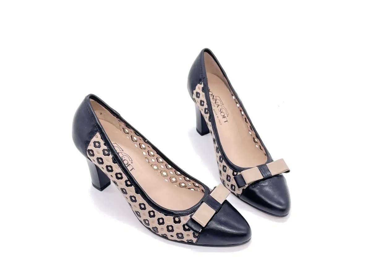 DONNA SOFT Slingback donna in pelle traforata beige e nera 5677 - 5