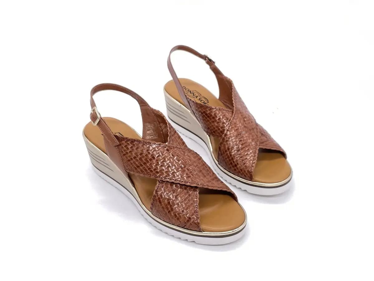 DONNA SOFT Sandali donna incrociati treccia cuoio - 5