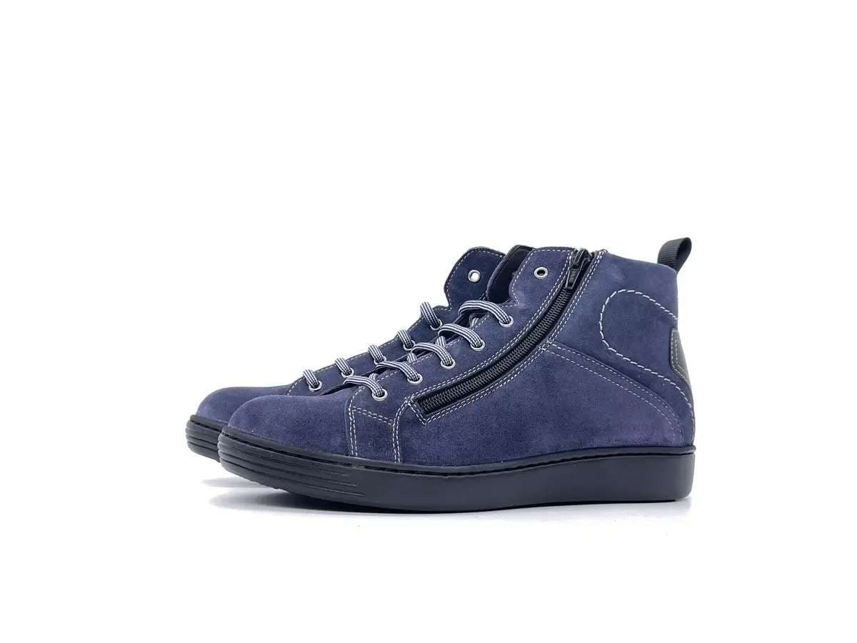 FONTANA Scarpe alte uomo in suede blu con zip
