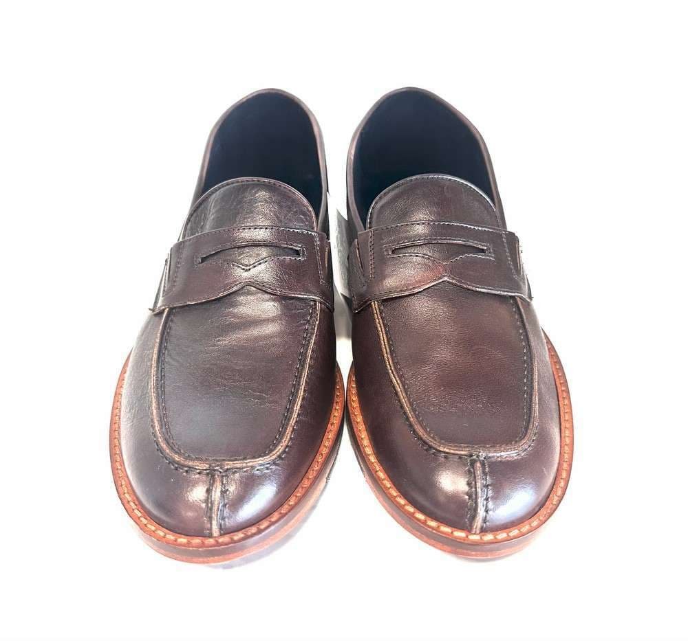 FONTANA Mocassino college in pelle marrone e suola in cuoio in Loafer e mocassini Calzature Durello - Agna, commercioVirtuoso.it