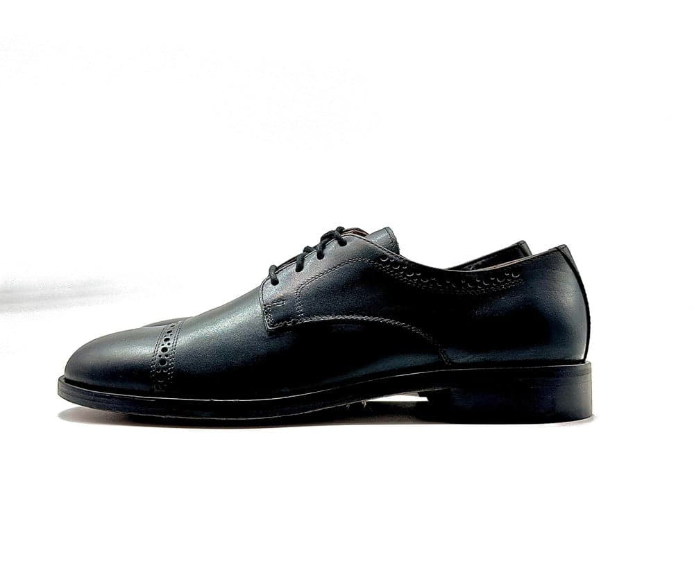 FONTANA scarpa classica uomo derby lavorato in pelle nera con fondo in cuoio in Scarpe stringate basse Calzature Durello - Agna, commercioVirtuoso.it