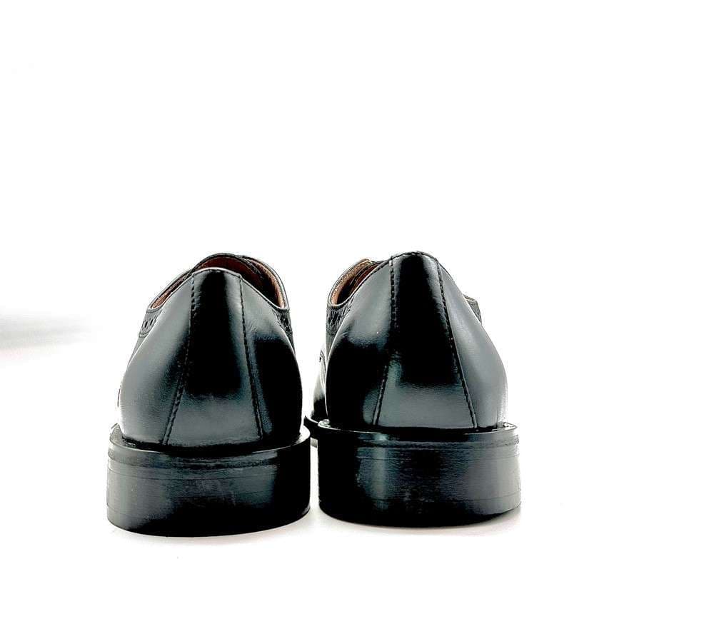 FONTANA scarpa classica uomo derby lavorato in pelle nera con fondo in cuoio in Scarpe stringate basse Calzature Durello - Agna, commercioVirtuoso.it