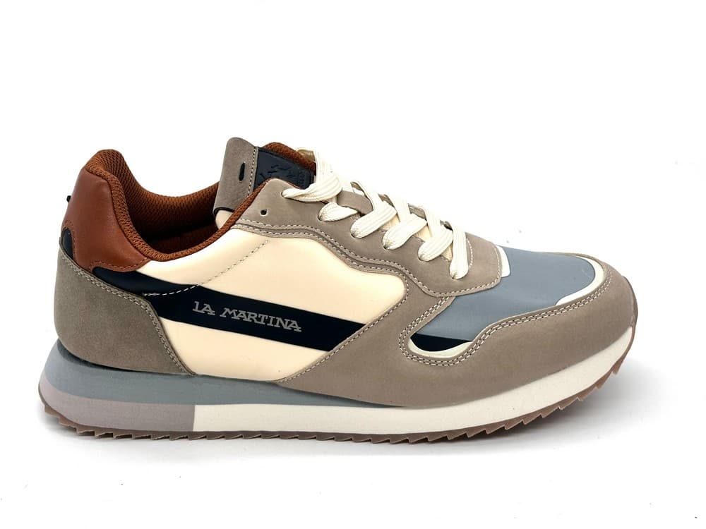LaMartina sneakers uomo La Bombonera grigio beige e blu con dettagli cuoio - 5