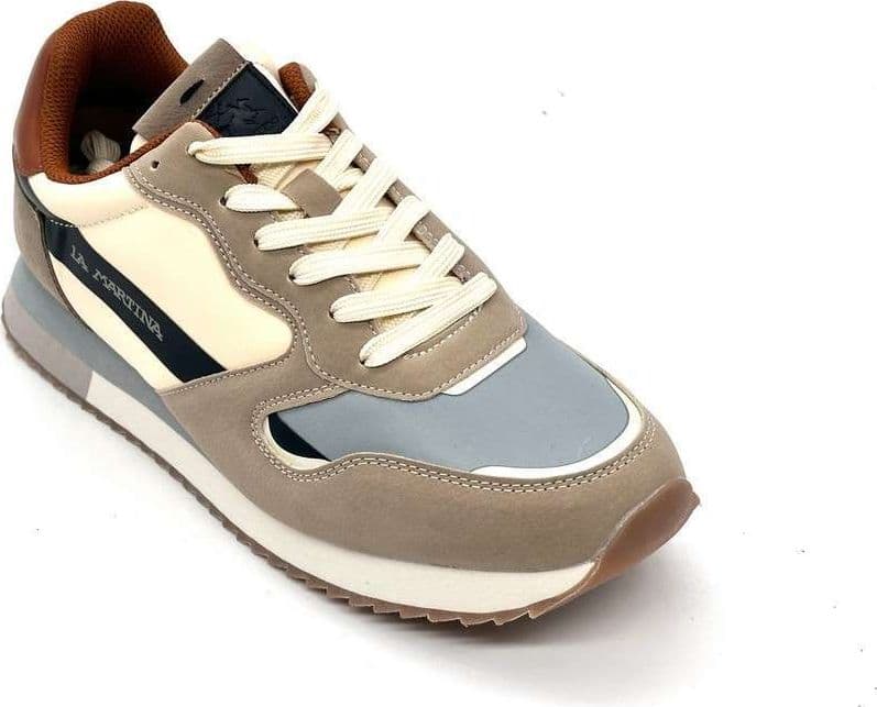 LaMartina sneakers uomo La Bombonera grigio beige e blu con dettagli cuoio in Sneaker casual Calzature Durello - Agna, commercioVirtuoso.it