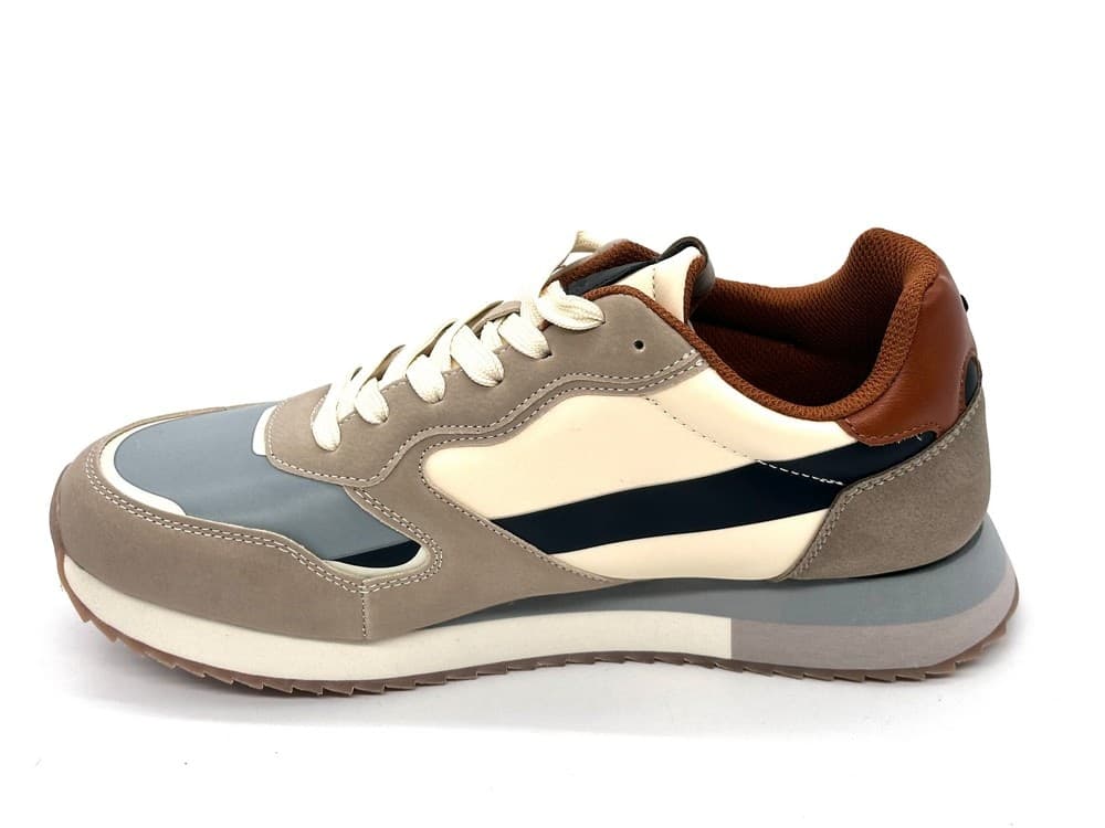 LaMartina sneakers uomo La Bombonera grigio beige e blu con dettagli cuoio in Sneaker casual Calzature Durello - Agna, commercioVirtuoso.it