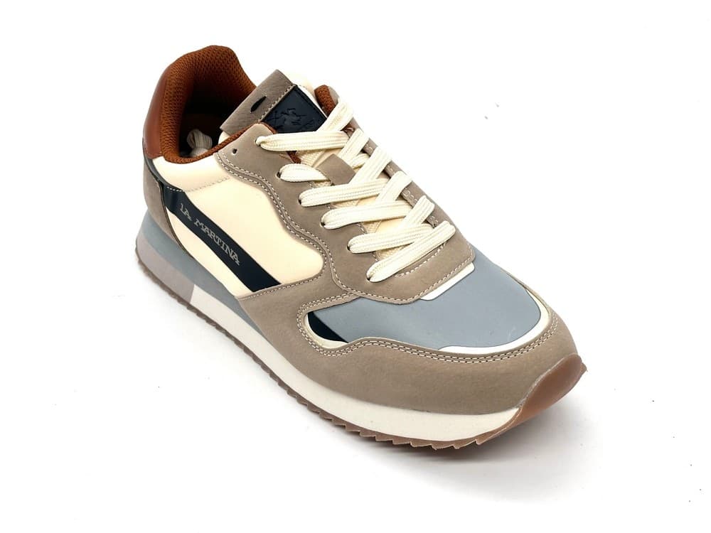 LaMartina sneakers uomo La Bombonera grigio beige e blu con dettagli cuoio in Sneaker casual Calzature Durello - Agna, commercioVirtuoso.it