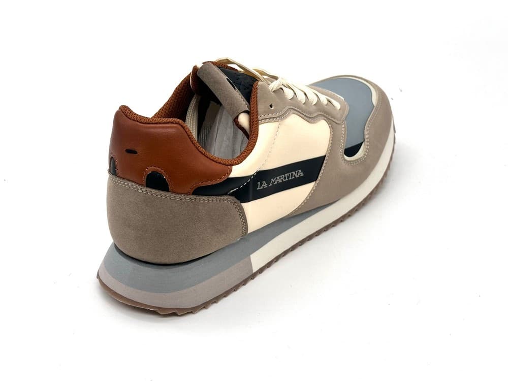 LaMartina sneakers uomo La Bombonera grigio beige e blu con dettagli cuoio in Sneaker casual Calzature Durello - Agna, commercioVirtuoso.it