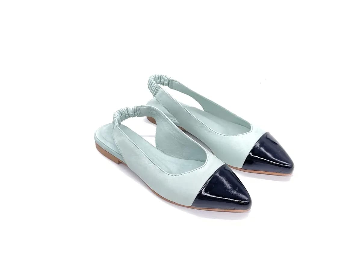 JACKAL Slingback donna in pelle acquamarina e punta nera in vernice - 5