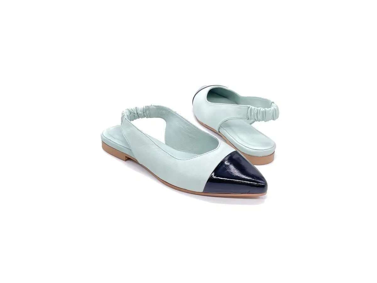 JACKAL Slingback donna in pelle acquamarina e punta nera in vernice in Scarpe col tacco alto fetish Calzature Durello - Agna, commercioVirtuoso.it