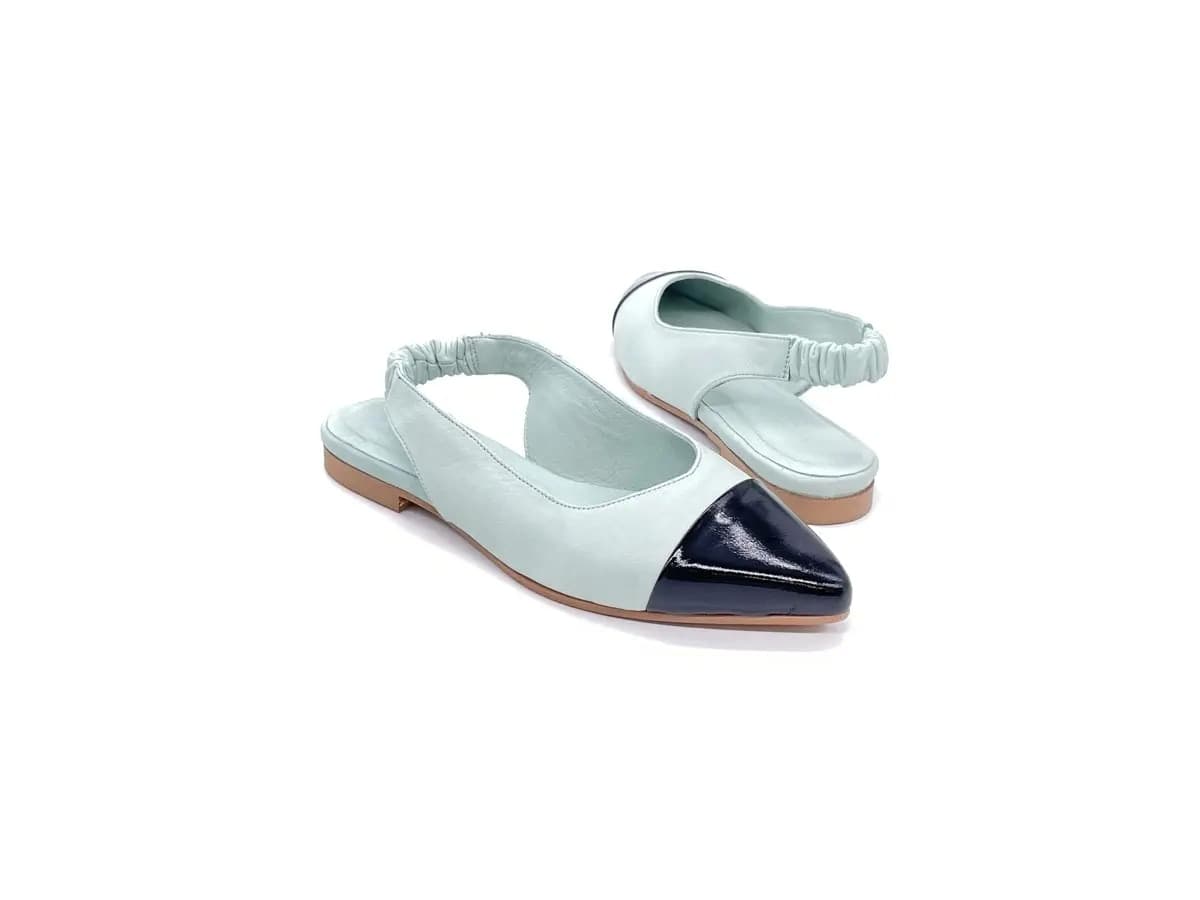 JACKAL Slingback donna in pelle acquamarina e punta nera in vernice in Scarpe col tacco alto fetish Calzature Durello - Agna, commercioVirtuoso.it