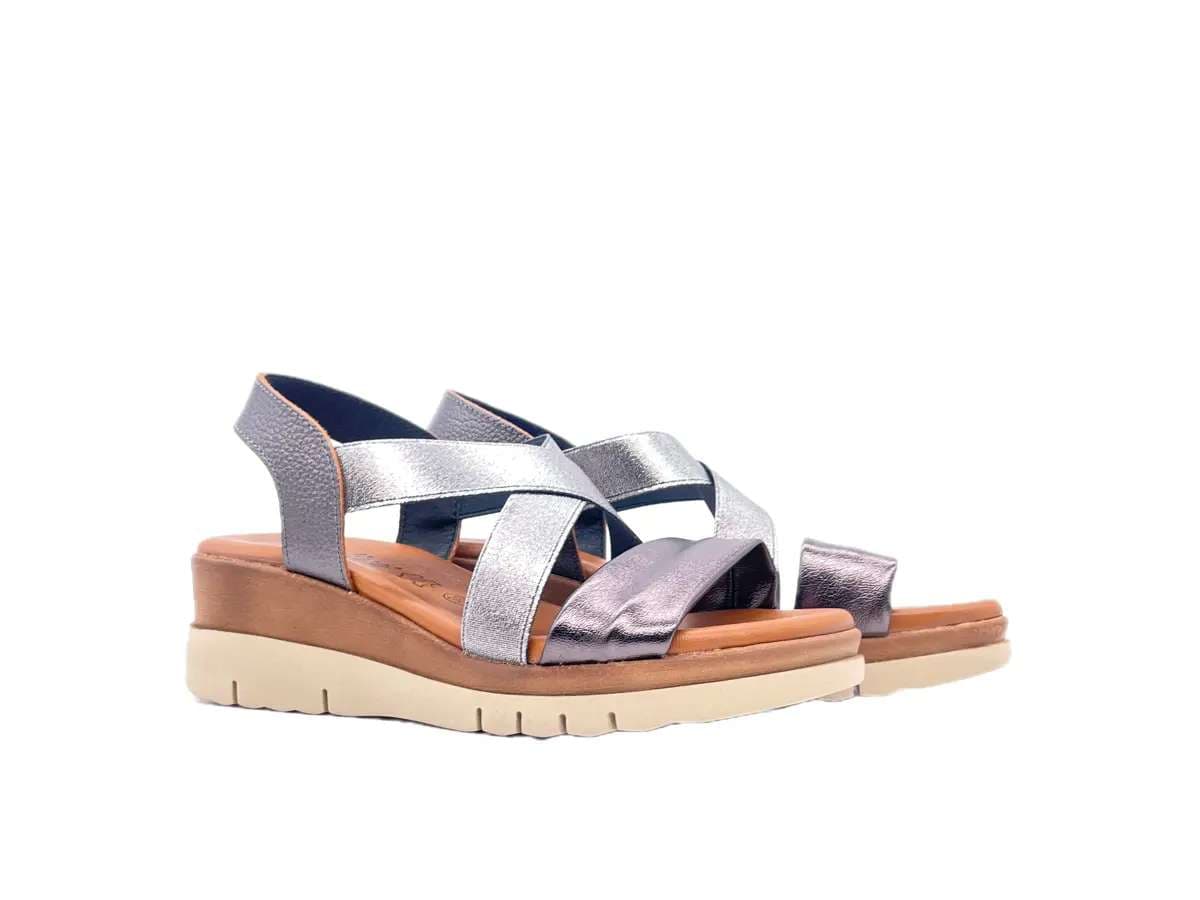 LUXDIVE Sandali donna in pelle e fasce elasticizzate nichel