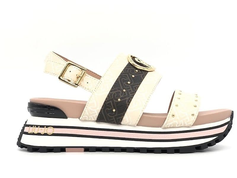 LIU JO MAXI WONDER sandalo donna beige e rosa monogrammato - 6