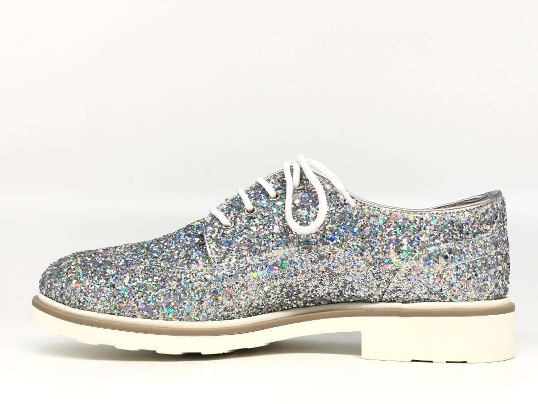 MUSACCO Scarpa allacciata donna glitter argento in Scarpe col tacco Calzature Durello - Agna, commercioVirtuoso.it