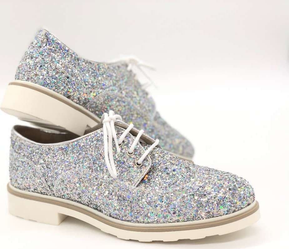 MUSACCO Scarpa allacciata donna glitter argento in Scarpe col tacco Calzature Durello - Agna, commercioVirtuoso.it