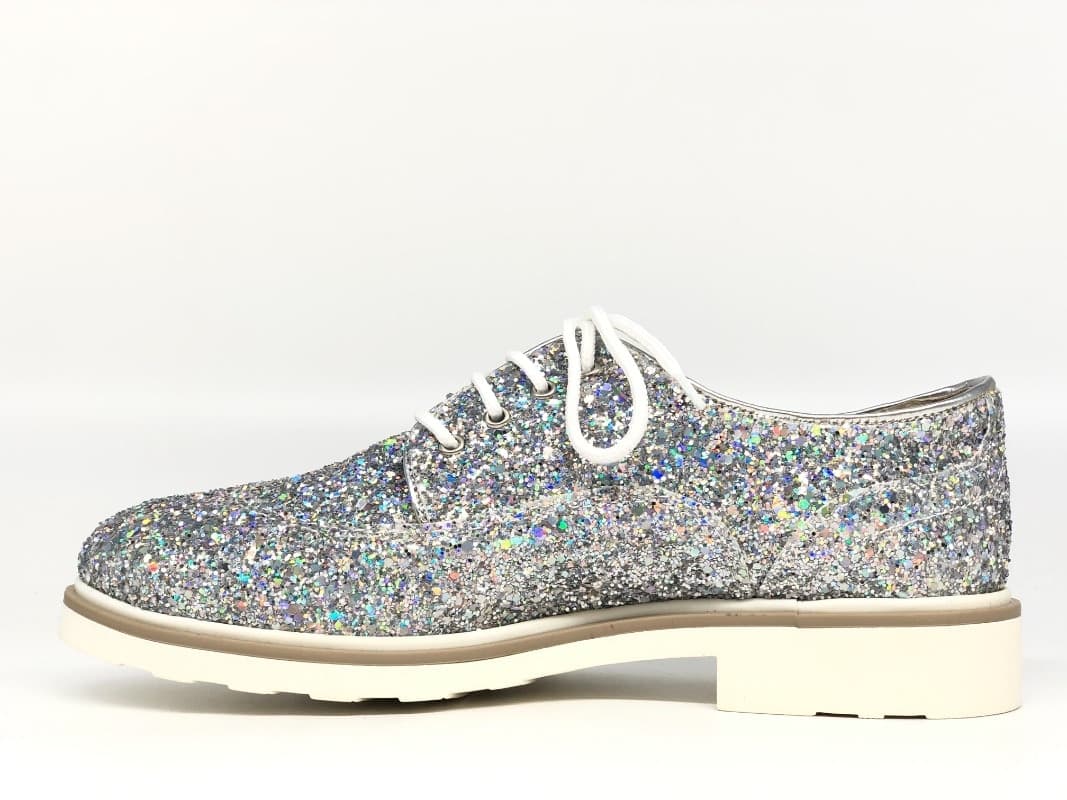 MUSACCO Scarpa allacciata donna glitter argento in Scarpe col tacco Calzature Durello - Agna, commercioVirtuoso.it