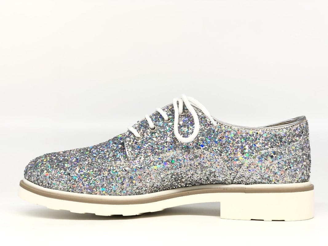 MUSACCO Scarpa allacciata donna glitter argento in Scarpe col tacco Calzature Durello - Agna, commercioVirtuoso.it