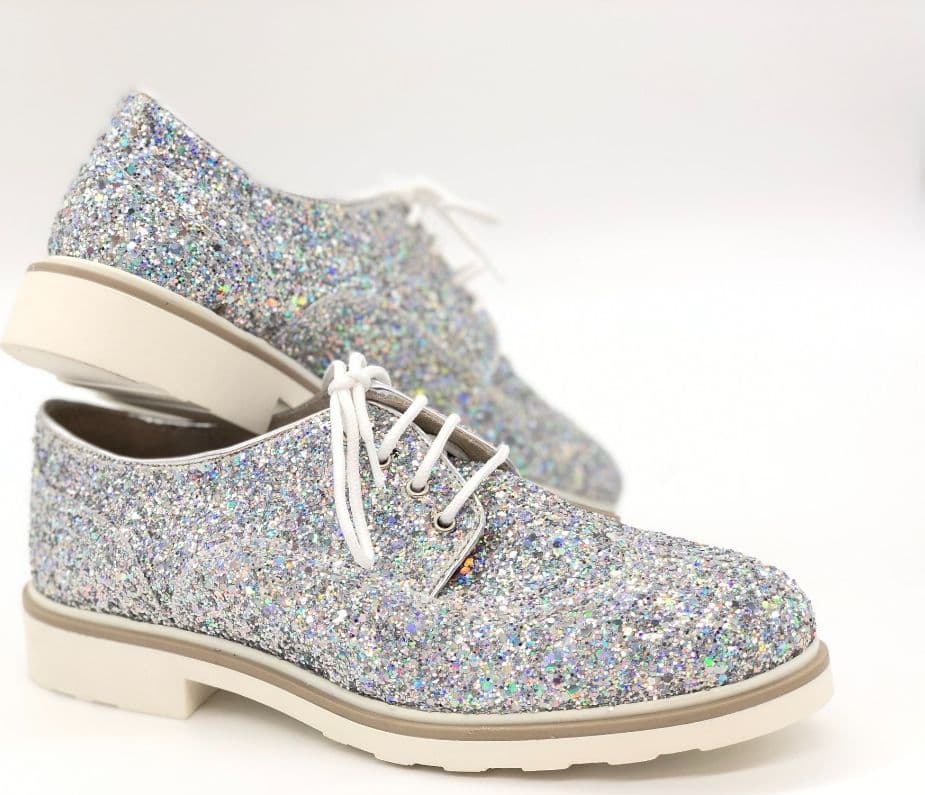 MUSACCO Scarpa allacciata donna glitter argento in Scarpe col tacco Calzature Durello - Agna, commercioVirtuoso.it