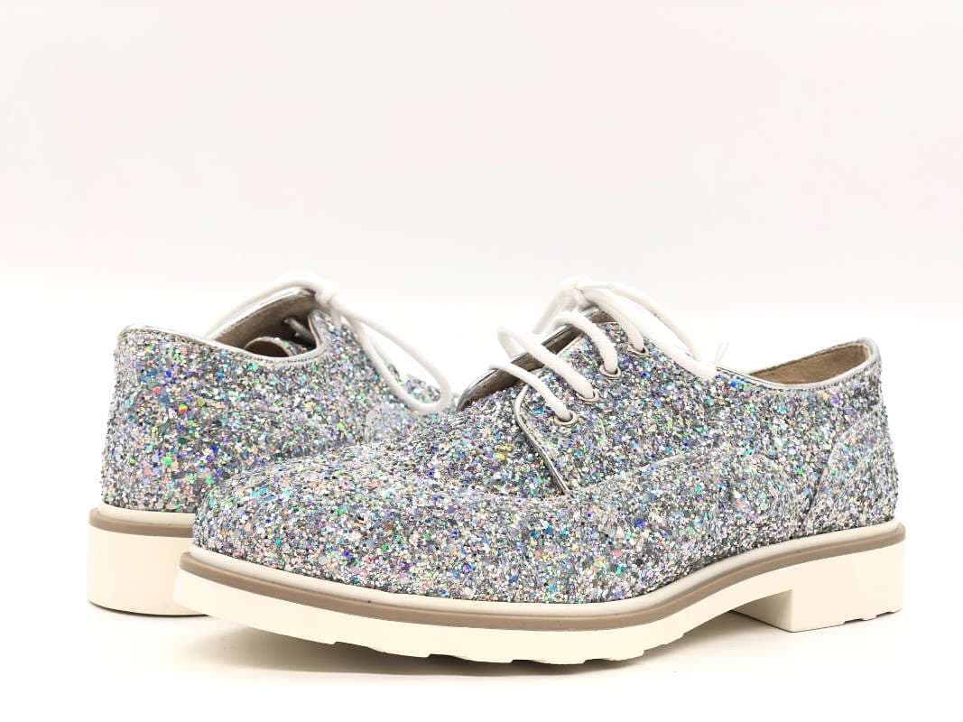 MUSACCO Scarpa allacciata donna glitter argento in Scarpe col tacco Calzature Durello - Agna, commercioVirtuoso.it