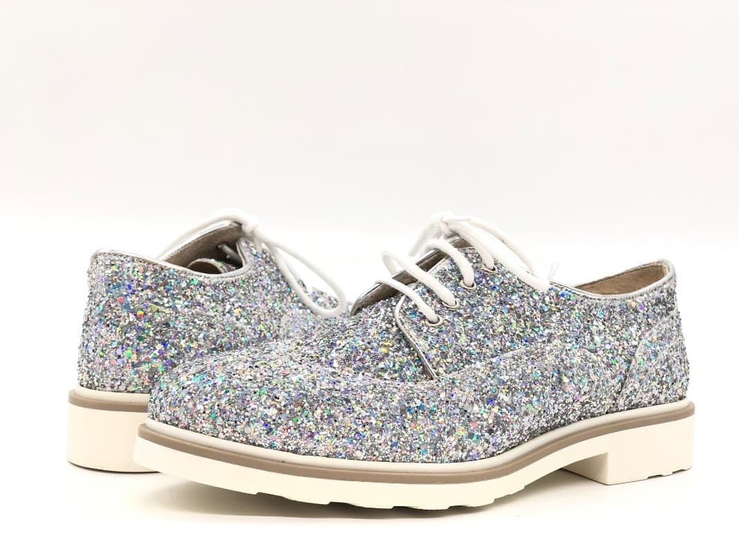 MUSACCO Scarpa allacciata donna glitter argento in Scarpe col tacco Calzature Durello - Agna, commercioVirtuoso.it