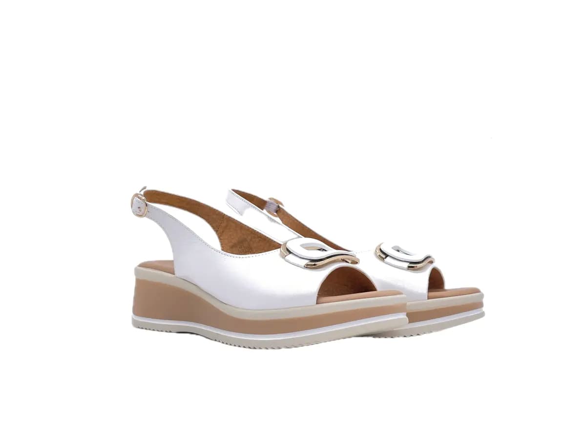 STUDIO MODA Sandali donna in pelle colore bianco con zeppetta - 7