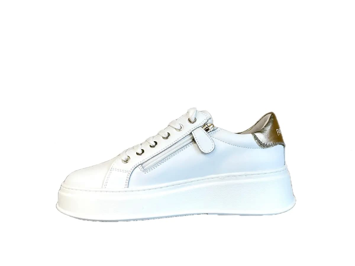 PATRIZIA PEPE Sneakers donna in pelle bianca e logo platino - 6