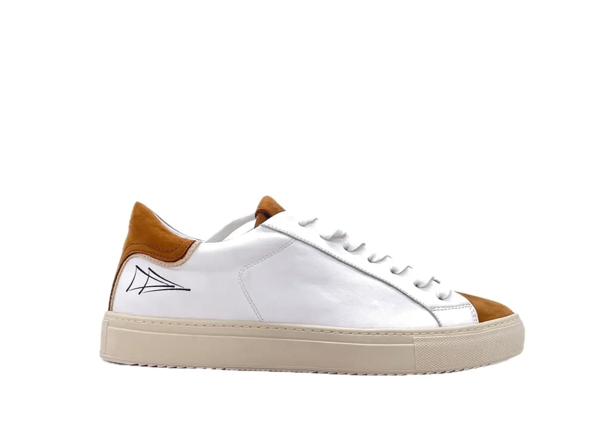 NEVVER CALI Sneakers uomo in pelle bianca e nabuk cuoio in Sneaker casual Calzature Durello - Agna, commercioVirtuoso.it