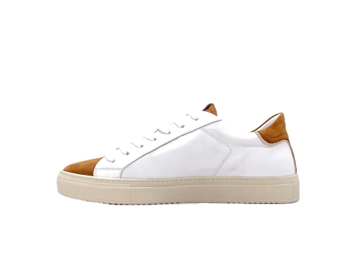 NEVVER CALI Sneakers uomo in pelle bianca e nabuk cuoio - 5
