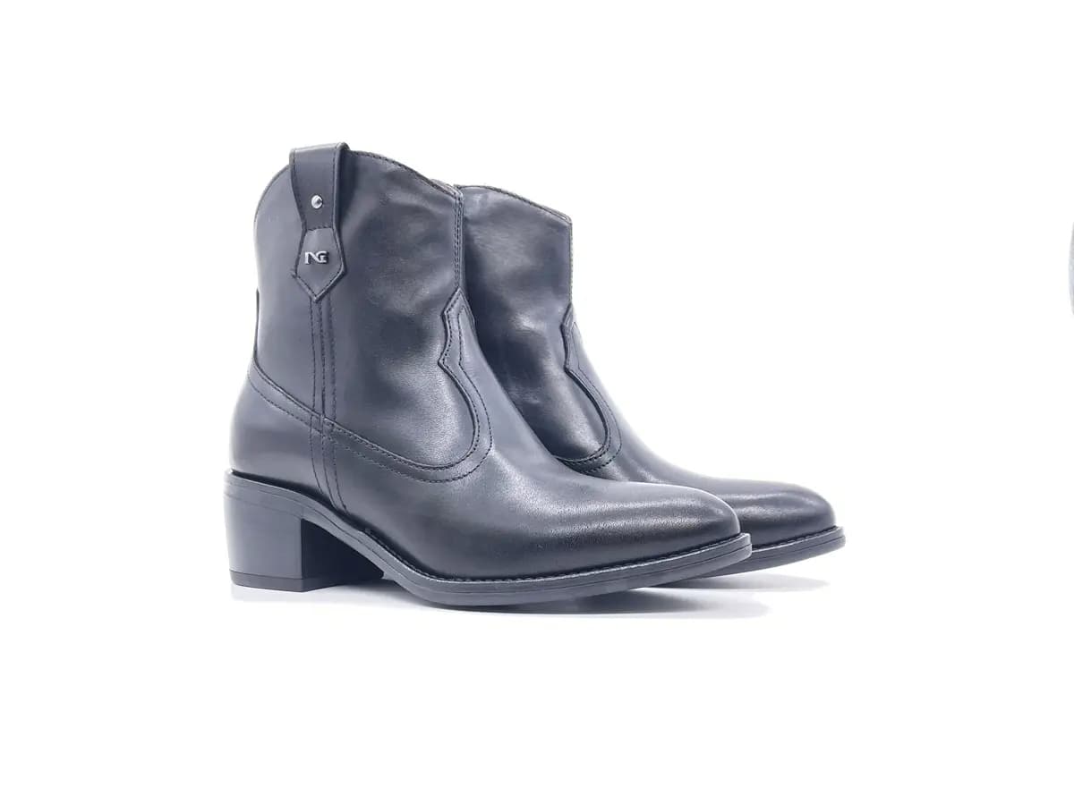 NeroGiardini Stivaletto texano donna pelle nera tacco medio zip - 7