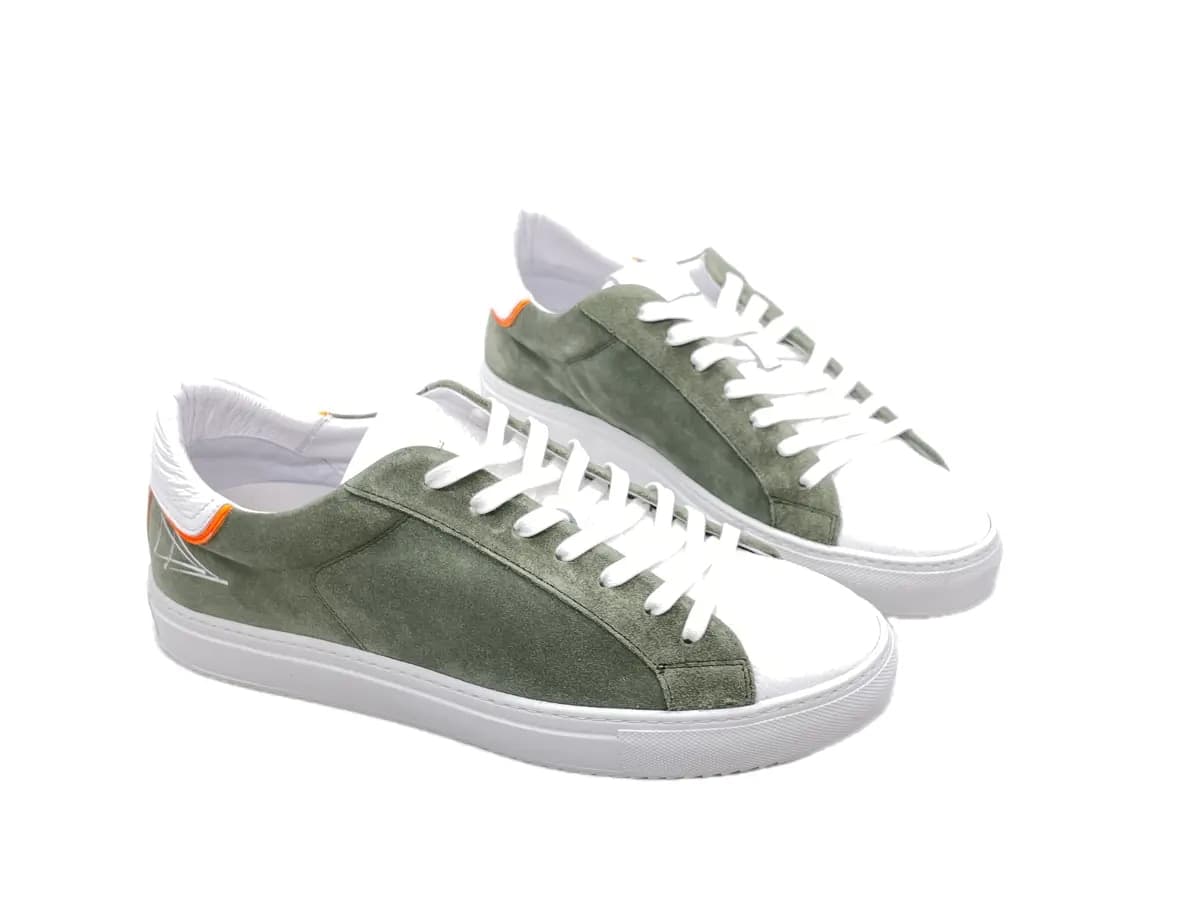 NEVVER LANZAROTE Sneakers uomo in pelle bianca e camoscio salvia in Sneaker casual Calzature Durello - Agna, commercioVirtuoso.it