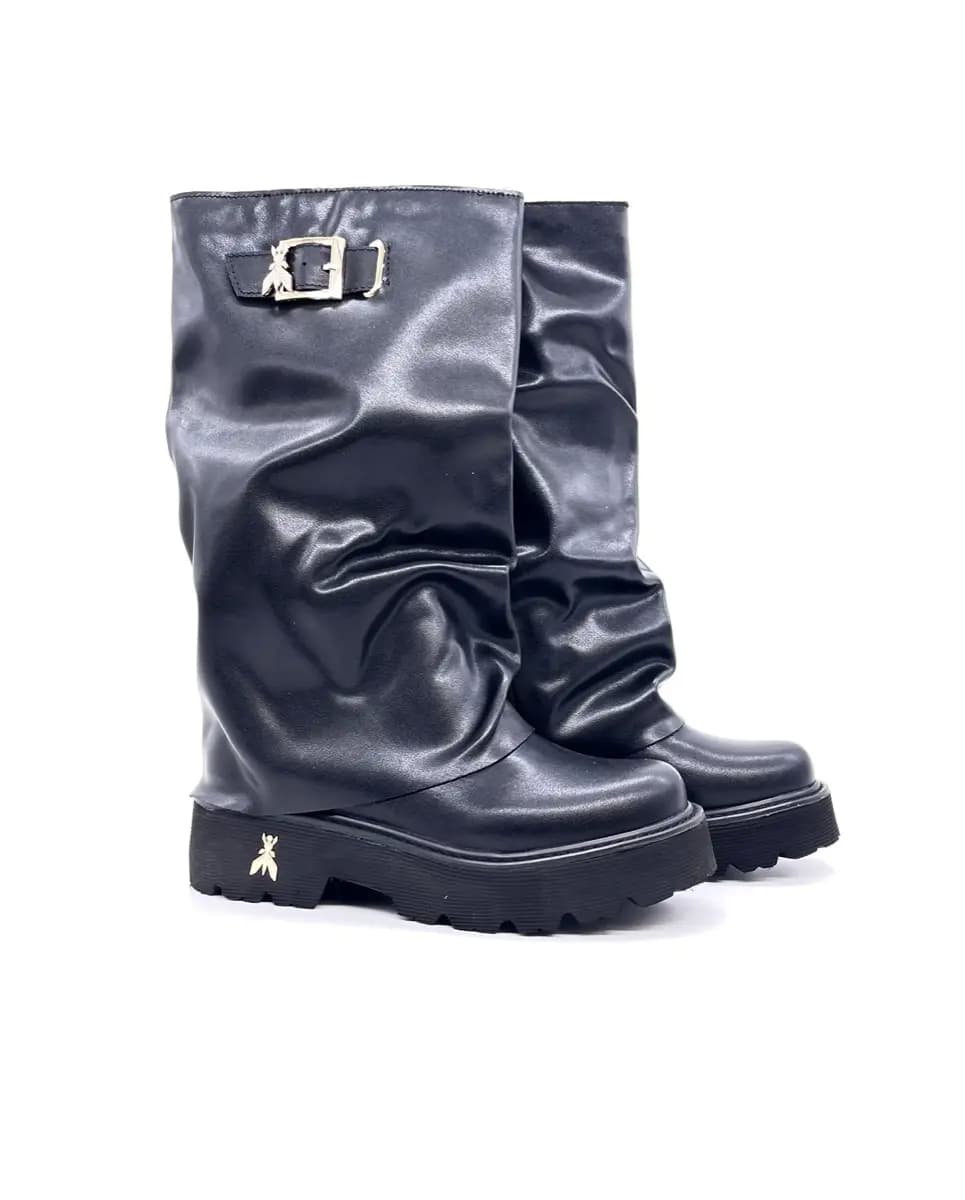 Patrizia Pepe boots donna pelle nera suola carrarmato - 7