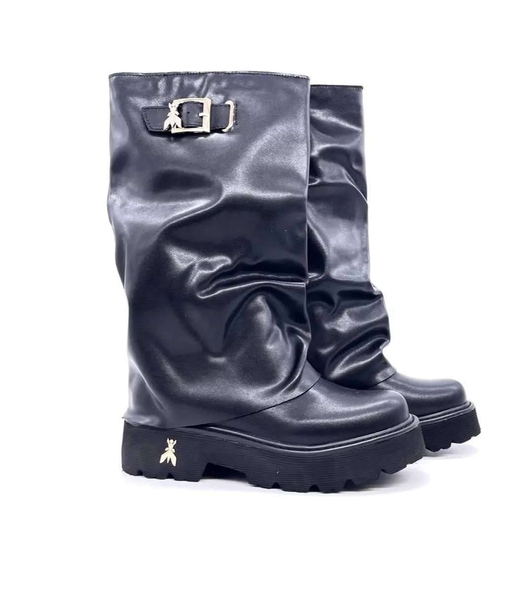 Patrizia Pepe boots donna pelle nera suola carrarmato in Stivali Calzature Durello - Agna, commercioVirtuoso.it