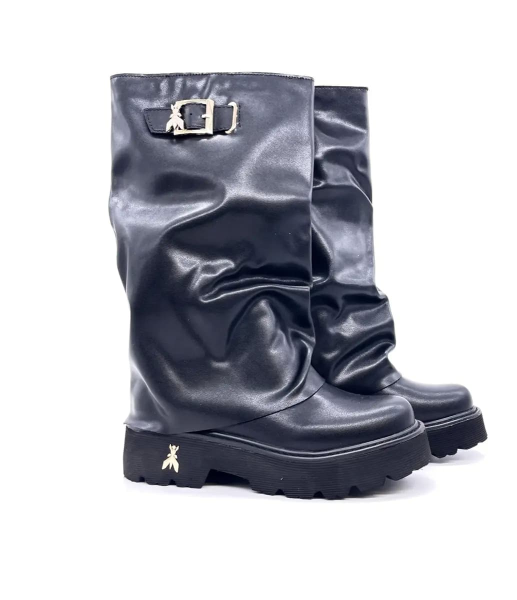 Patrizia Pepe boots donna pelle nera suola carrarmato in Stivali Calzature Durello - Agna, commercioVirtuoso.it