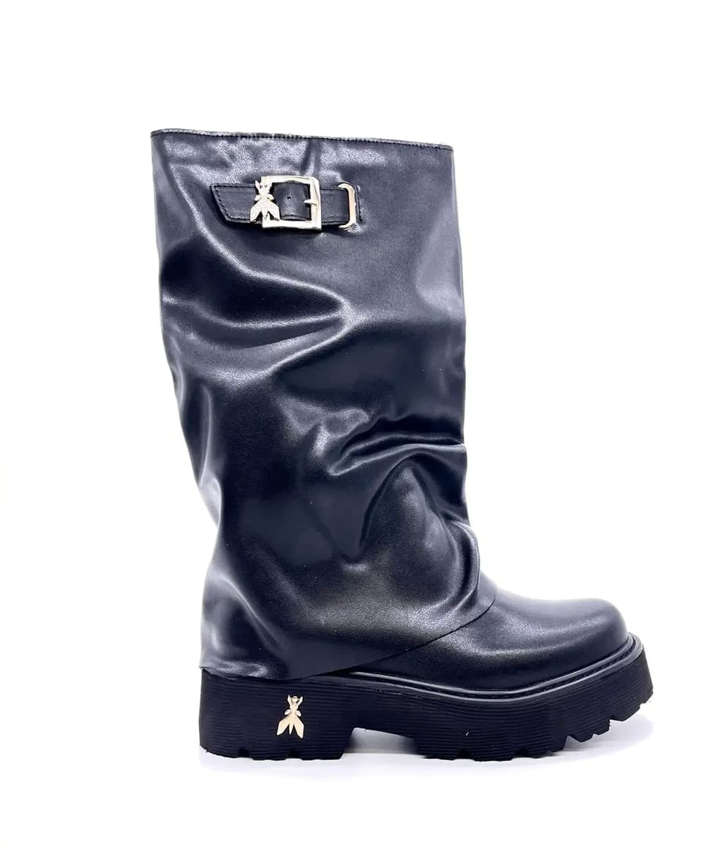 Patrizia Pepe boots donna pelle nera suola carrarmato in Stivali Calzature Durello - Agna, commercioVirtuoso.it