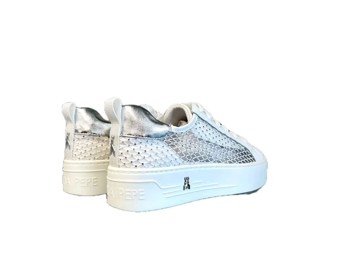 PATRIZIA PEPE Sneakers donna in pelle bianca e rete con strass in Sneaker casual Calzature Durello - Agna, commercioVirtuoso.it