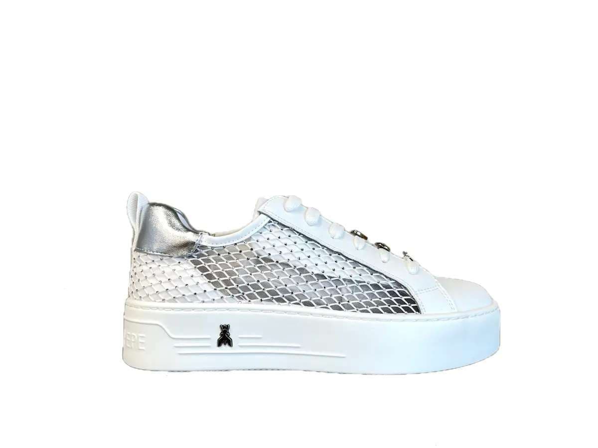 PATRIZIA PEPE Sneakers donna in pelle bianca e rete con strass in Sneaker casual Calzature Durello - Agna, commercioVirtuoso.it