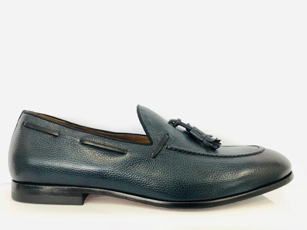 ROSSI Mocassino uomo in pelle blu fondo cuoio con decorazione frontale - 3