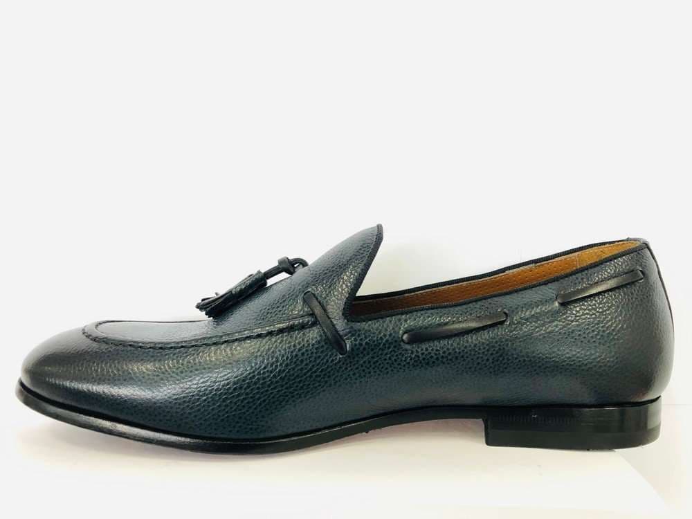ROSSI Mocassino uomo in pelle blu fondo cuoio con decorazione frontale in Loafer e mocassini Calzature Durello - Agna, commercioVirtuoso.it
