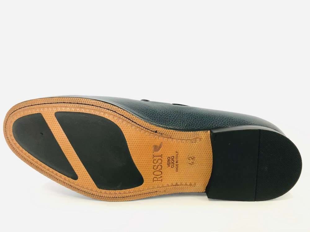 ROSSI Mocassino uomo in pelle blu fondo cuoio con decorazione frontale - 3