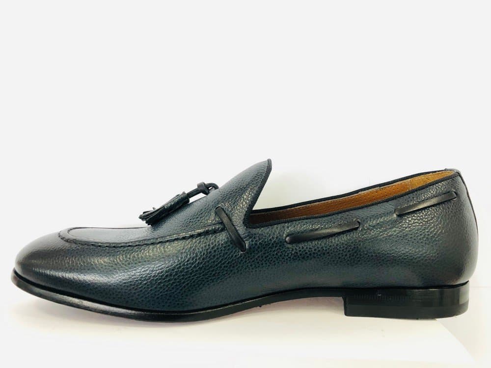 ROSSI Mocassino uomo in pelle blu fondo cuoio con decorazione frontale in Loafer e mocassini Calzature Durello - Agna, commercioVirtuoso.it